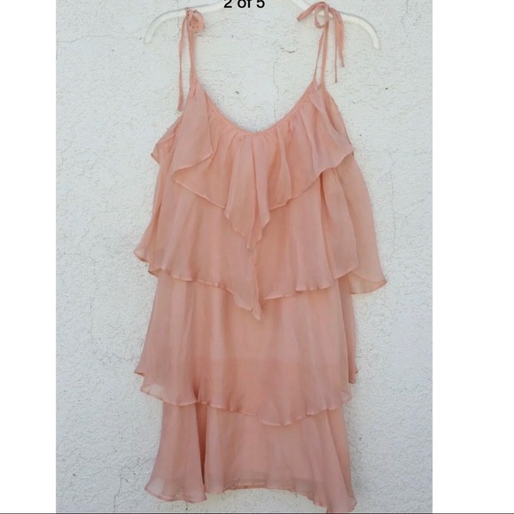 Aryn k silk ruffle strappy mini blush Barbie pink dress - Picture 5 of 5